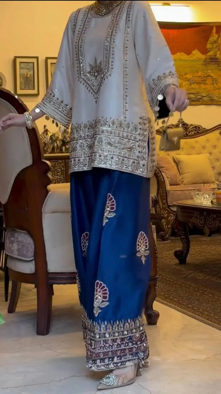 Festive Embroidered Silk Sharara Suit Set