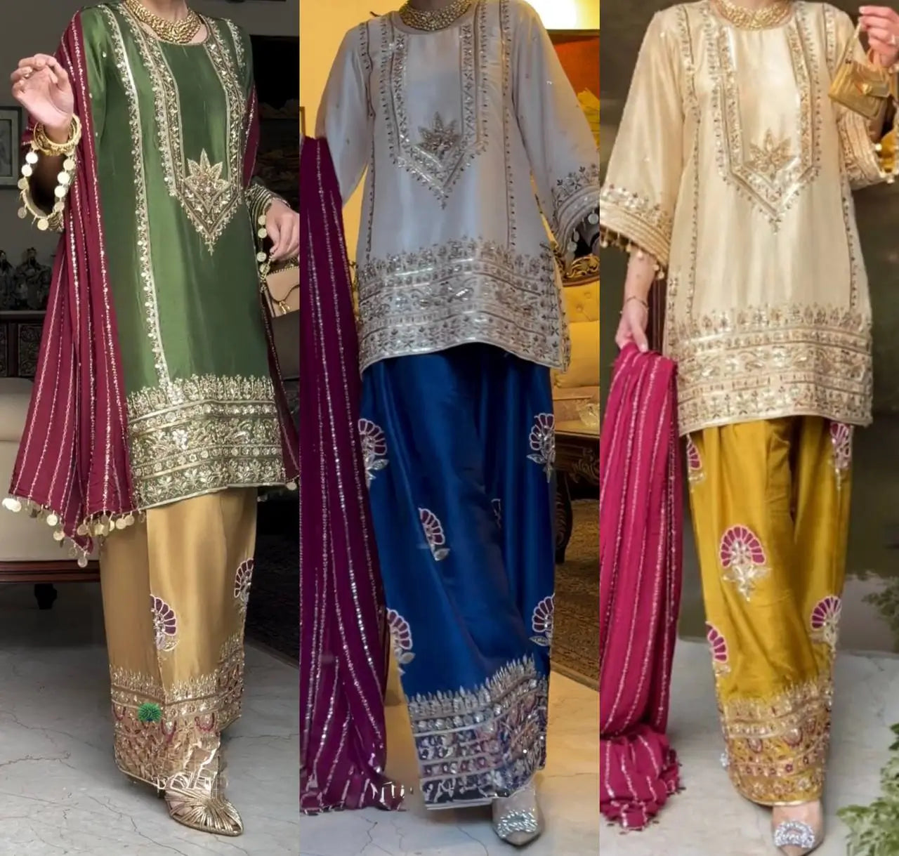 Festive Embroidered Silk Sharara Suit Set