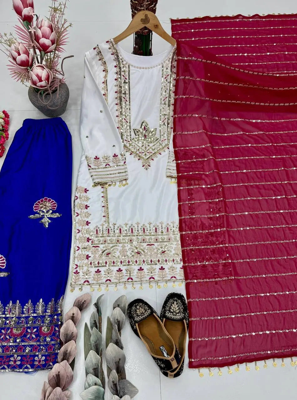 Festive Embroidered Silk Sharara Suit Set