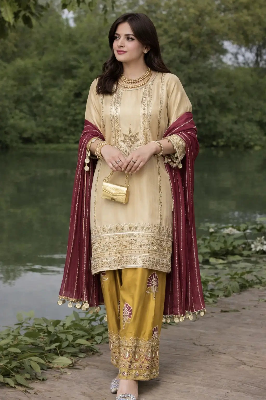 Festive Embroidered Silk Sharara Suit Set