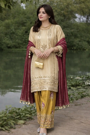 Festive Embroidered Silk Sharara Suit Set