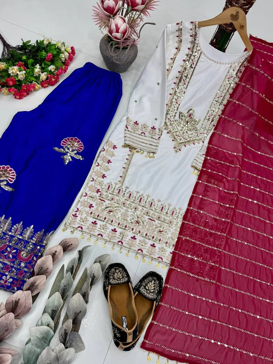 Festive Embroidered Silk Sharara Suit Set