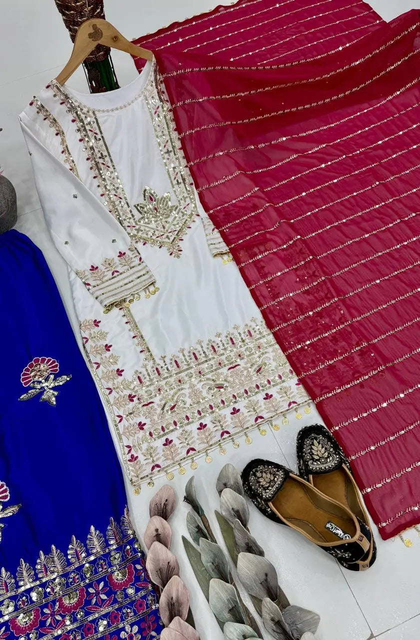 Festive Embroidered Silk Sharara Suit Set