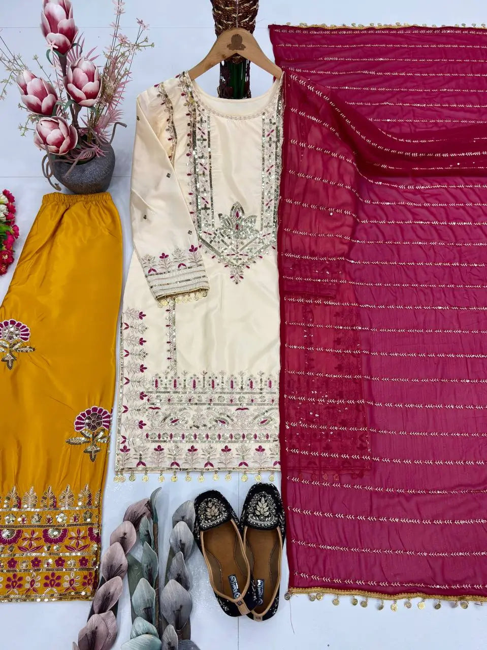 Festive Embroidered Silk Sharara Suit Set