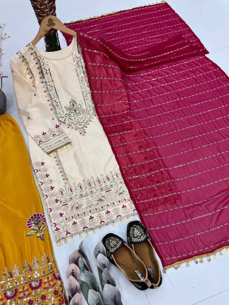 Festive Embroidered Silk Sharara Suit Set