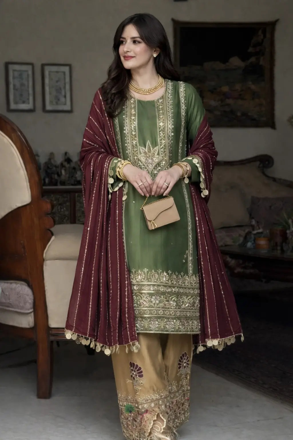 Festive Embroidered Silk Sharara Suit Set