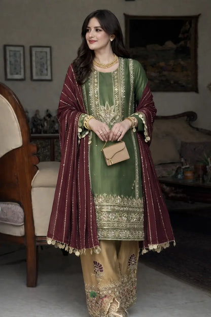 Festive Embroidered Silk Sharara Suit Set