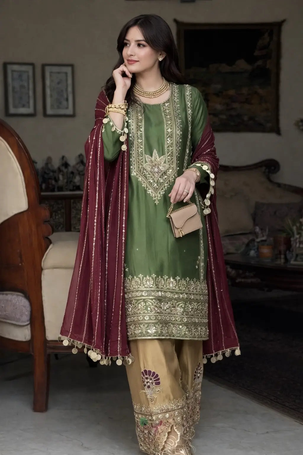 Festive Embroidered Silk Sharara Suit Set