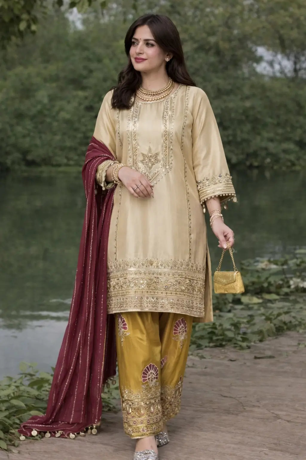 Festive Embroidered Silk Sharara Suit Set