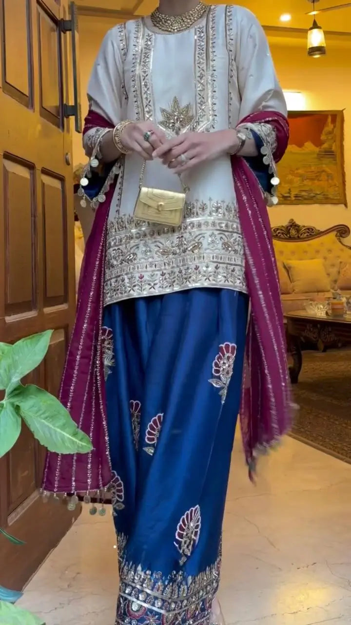 Festive Embroidered Silk Sharara Suit Set