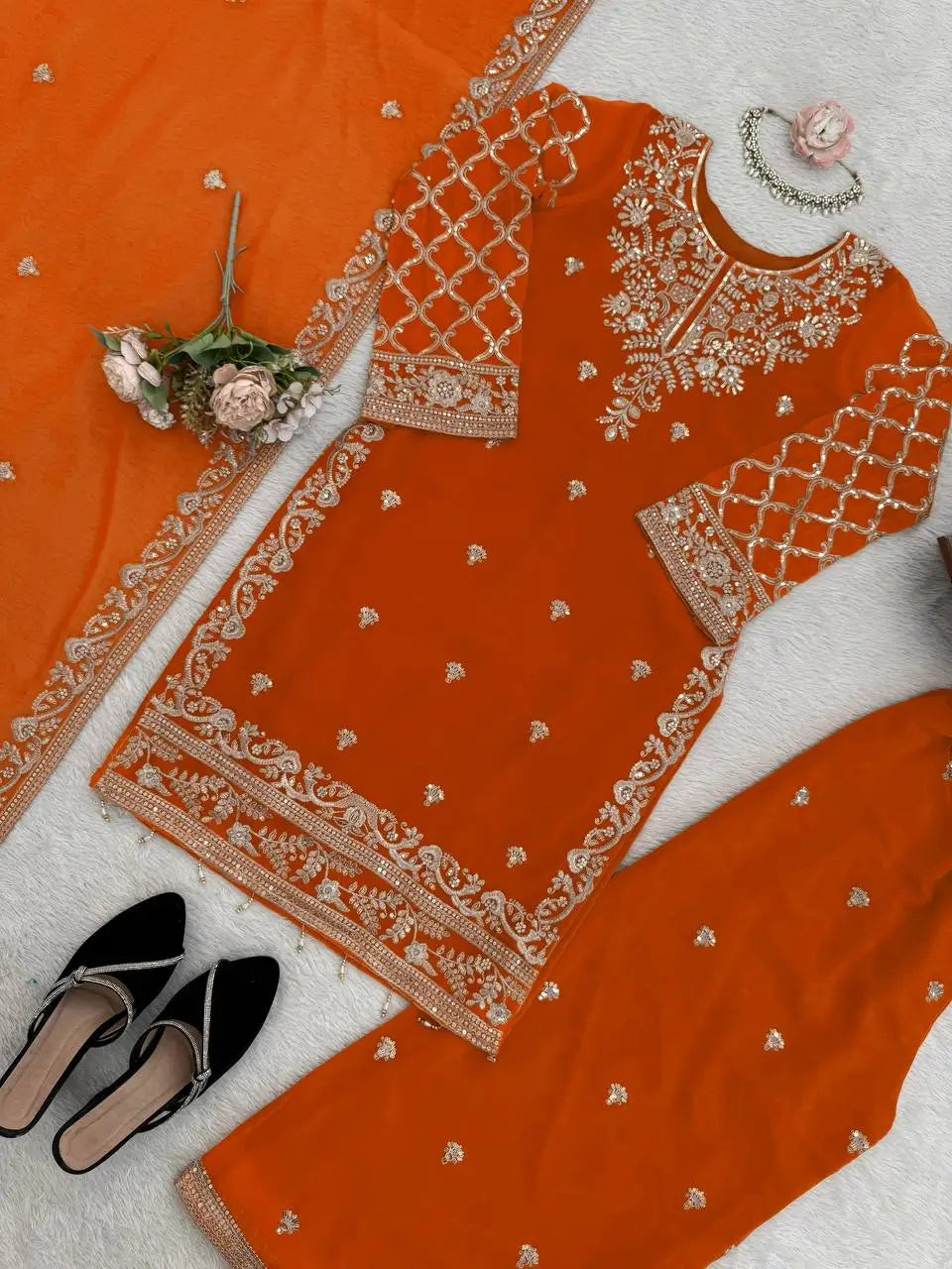 Festive Faux Georgette Plazzo Set for Wedding and Celebration Wear
