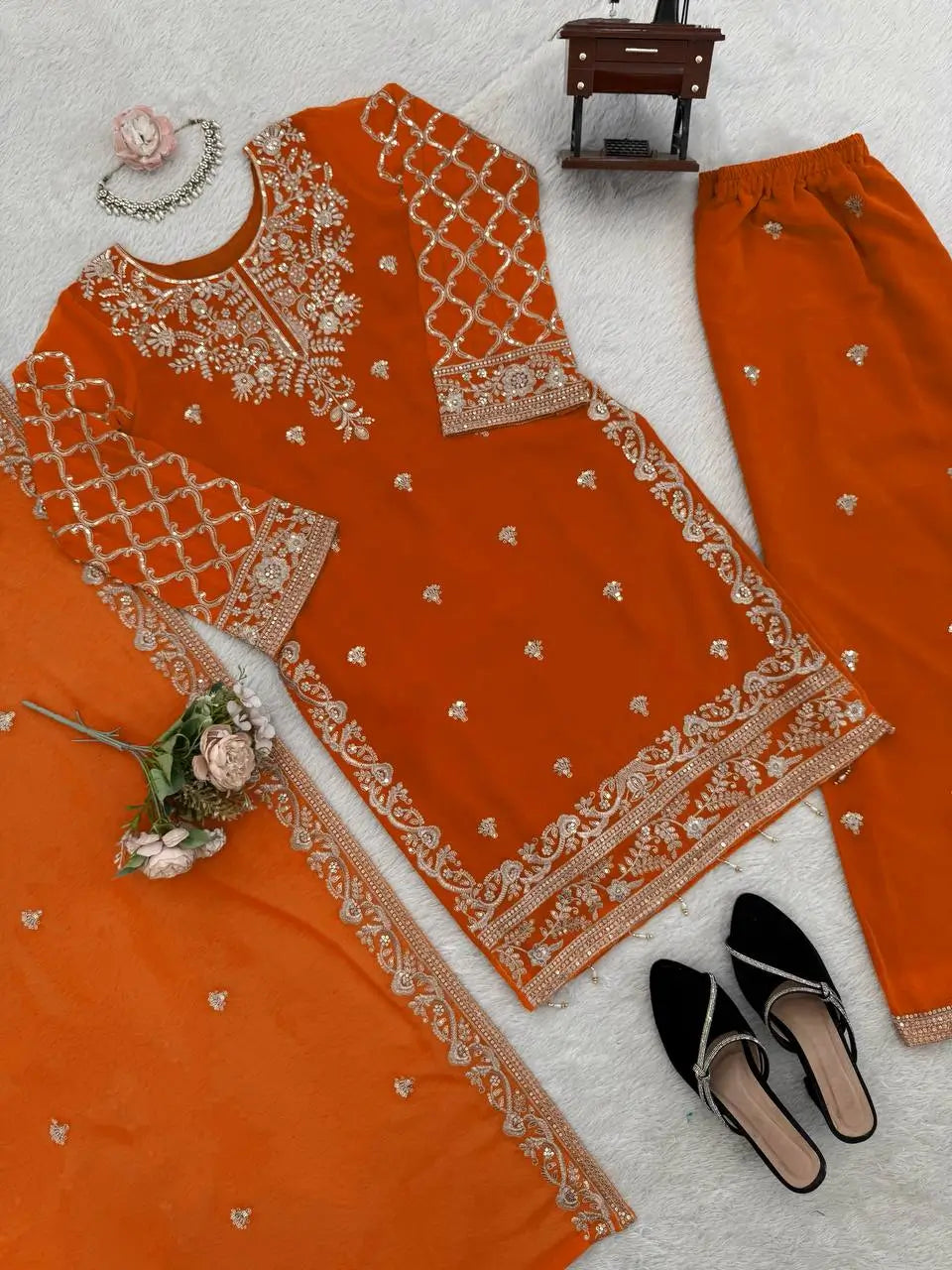 Festive Faux Georgette Plazzo Set for Wedding and Celebration Wear