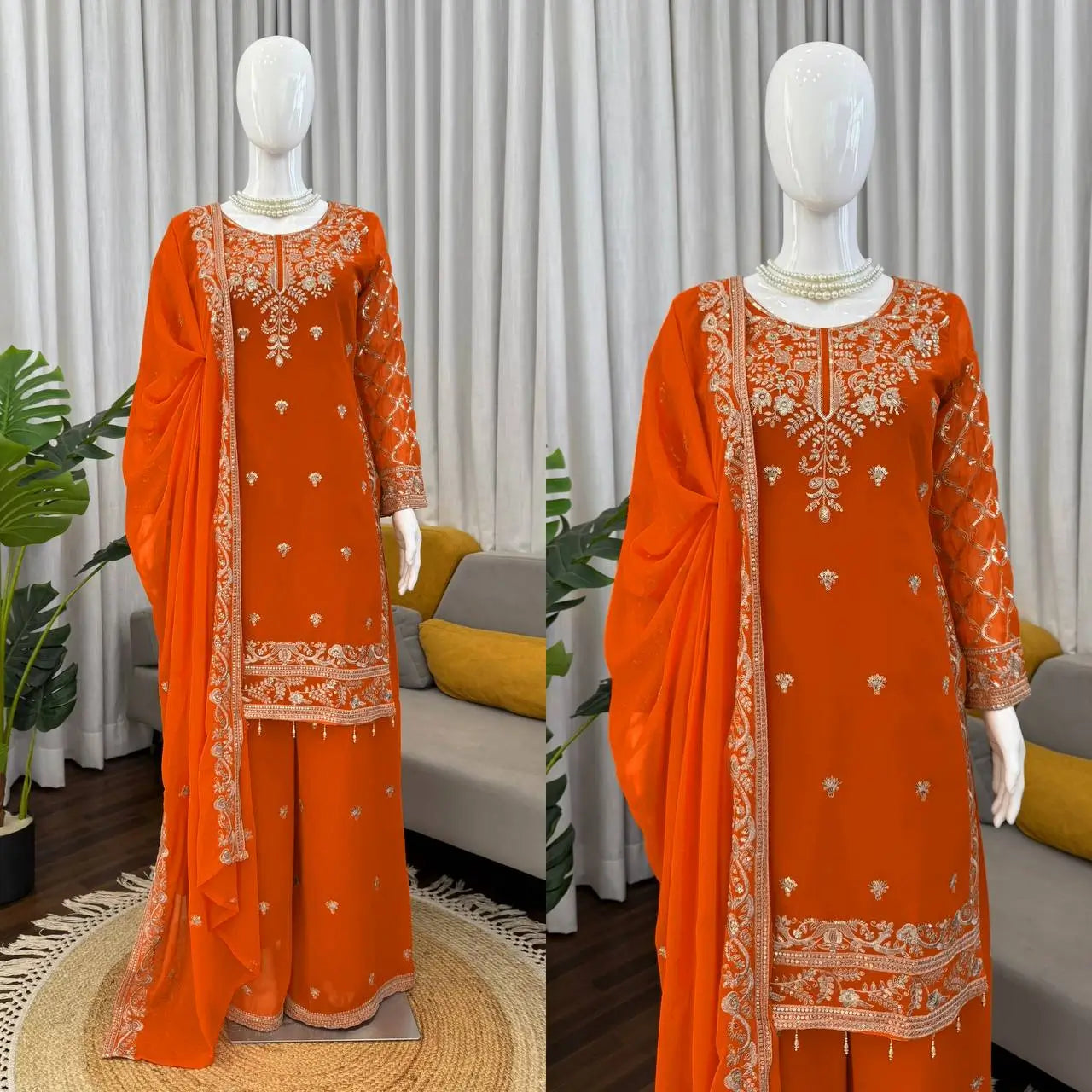 Festive Faux Georgette Plazzo Set for Wedding and Celebration Wear