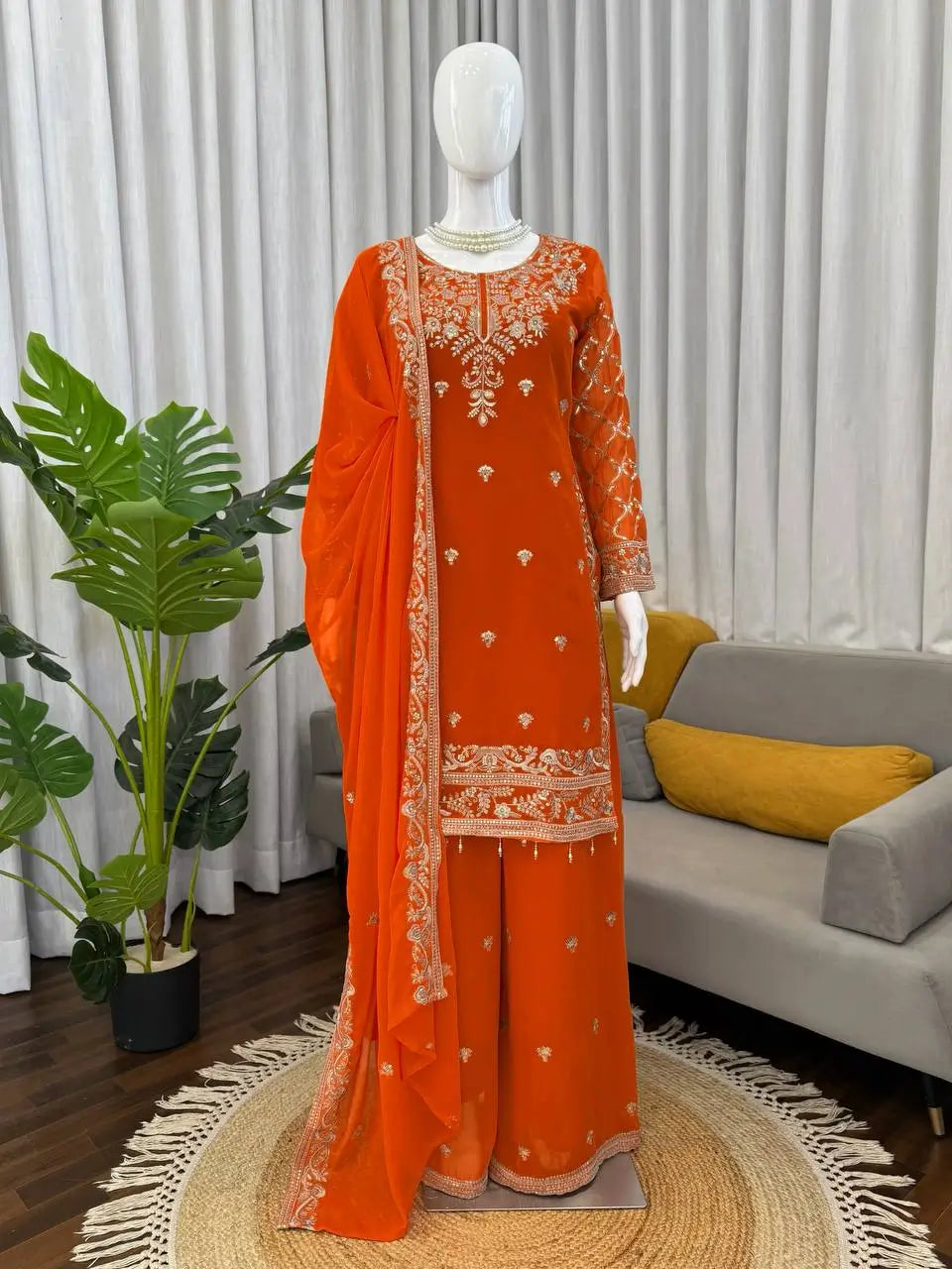 Festive Faux Georgette Plazzo Set for Wedding and Celebration Wear