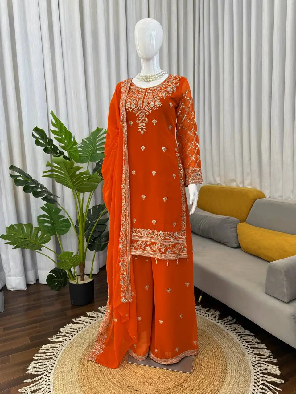 Festive Faux Georgette Plazzo Set for Wedding and Celebration Wear