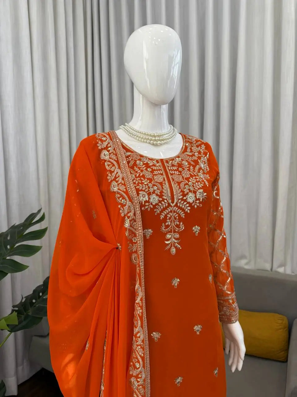 Festive Faux Georgette Plazzo Set for Wedding and Celebration Wear
