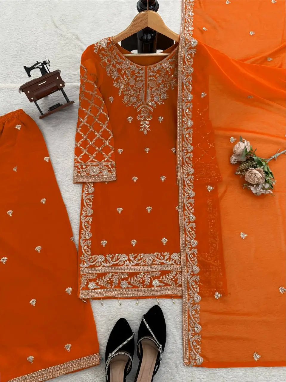 Festive Faux Georgette Plazzo Set for Wedding and Celebration Wear