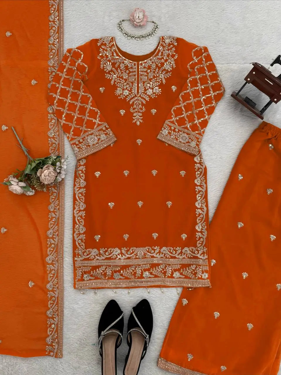 Festive Faux Georgette Plazzo Set for Wedding and Celebration Wear