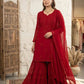 Festive Red Georgette Sharara Suit Set with Matching Thread Work and Dupatta