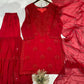 Festive Red Georgette Sharara Suit Set with Matching Thread Work and Dupatta