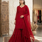 Festive Red Georgette Sharara Suit Set with Matching Thread Work and Dupatta