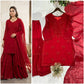 Festive Red Georgette Sharara Suit Set with Matching Thread Work and Dupatta