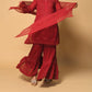 Festive Red Georgette Sharara Suit Set with Matching Thread Work and Dupatta