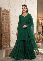 Festive Red Georgette Sharara Suit Set with Matching Thread Work and Dupatta