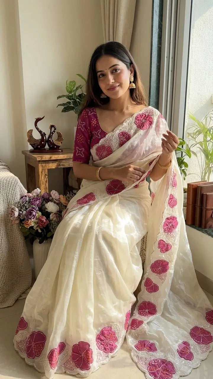 Floral Applique Sequin Saree