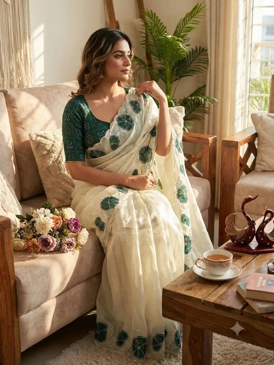 Floral Applique Sequin Saree
