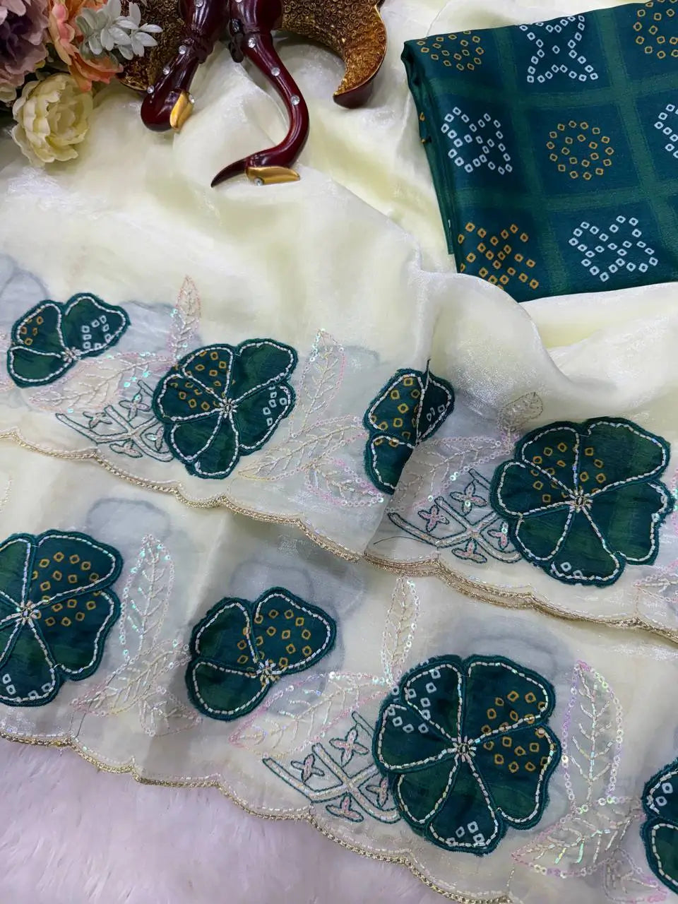 Floral Applique Sequin Saree