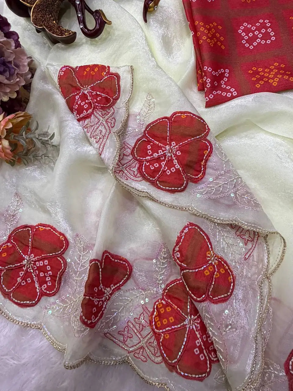 Floral Applique Sequin Saree