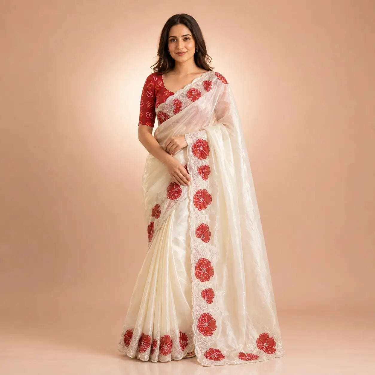 Floral Applique Sequin Saree