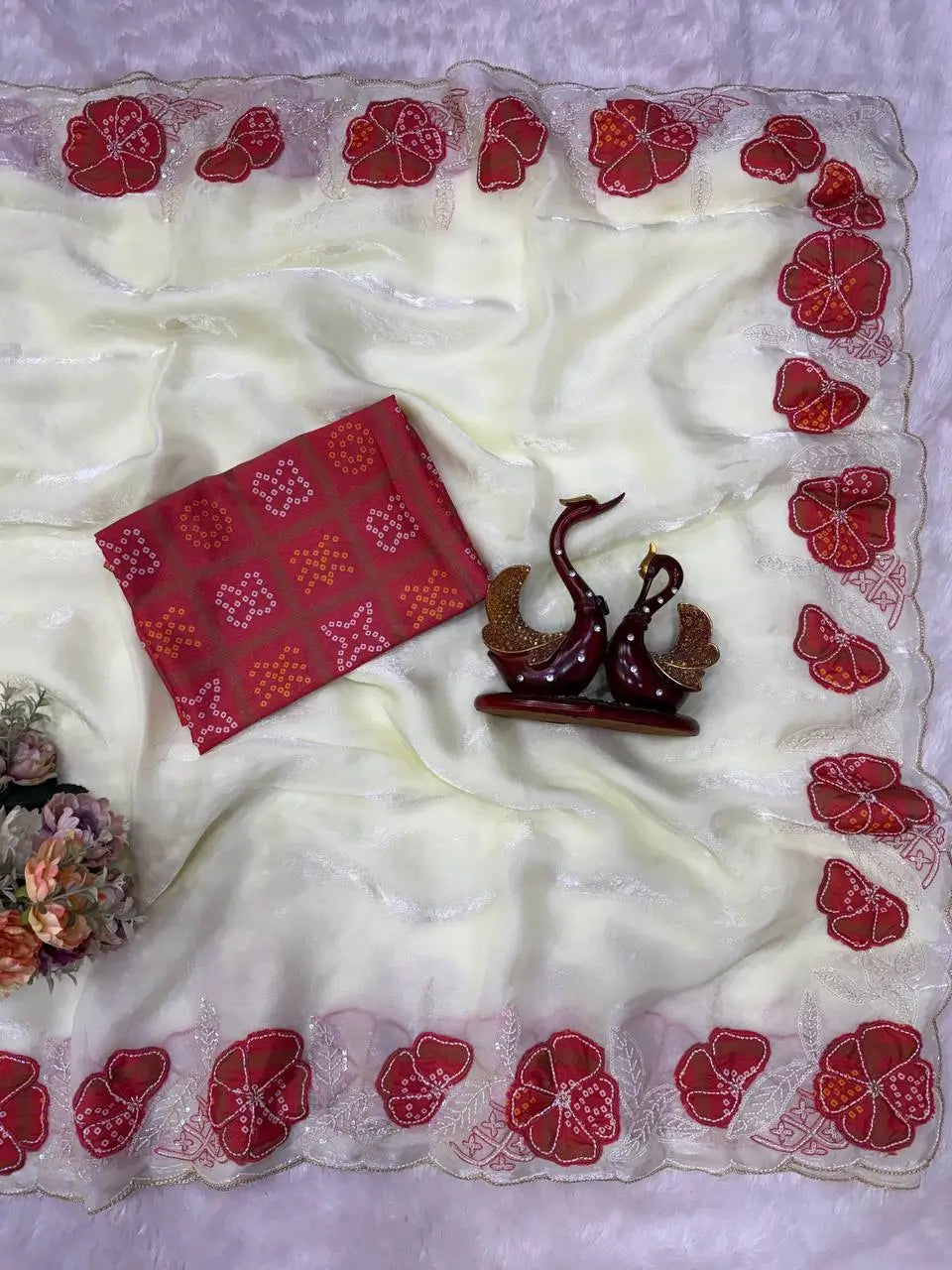 Floral Applique Sequin Saree