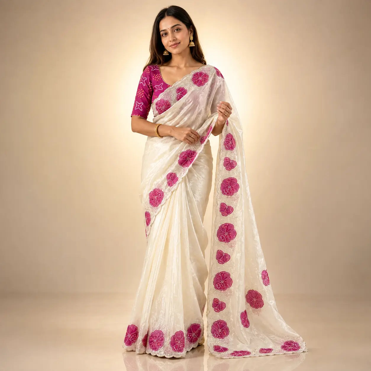 Floral Applique Sequin Saree