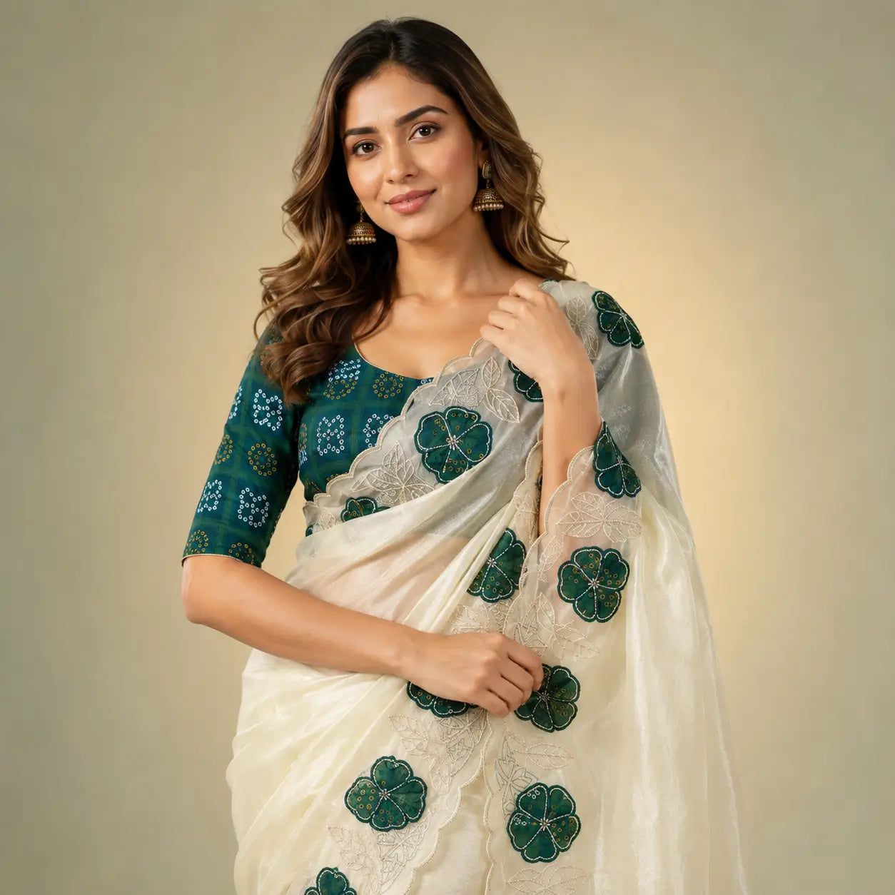 Floral Applique Sequin Saree