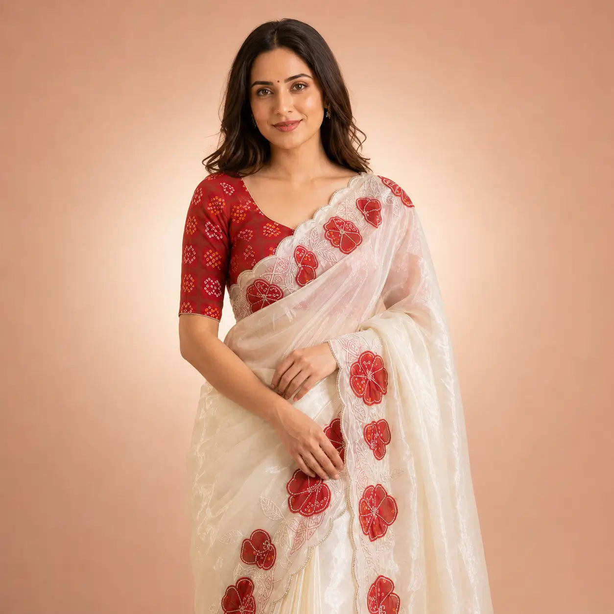 Floral Applique Sequin Saree