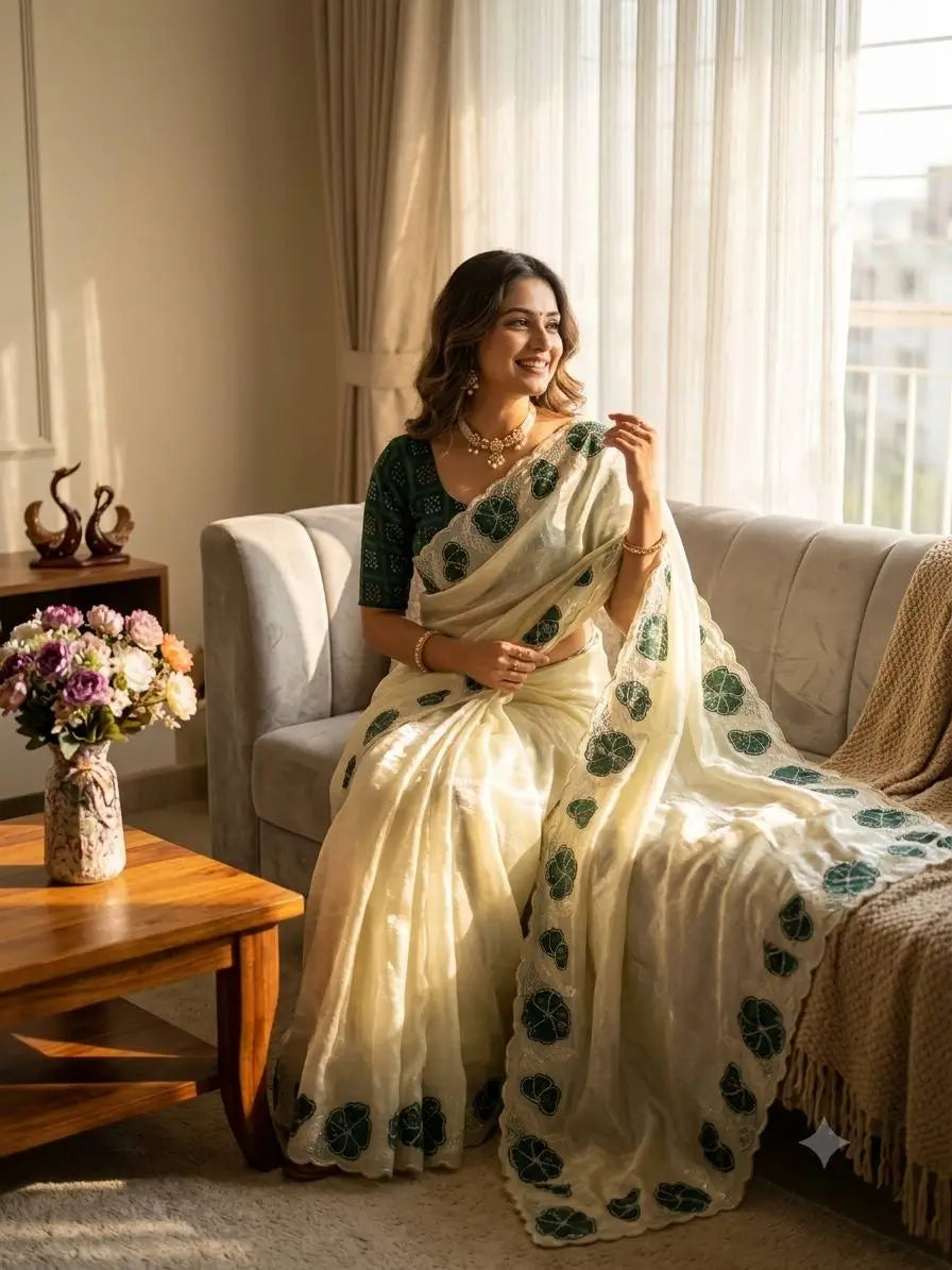 Floral Applique Sequin Saree