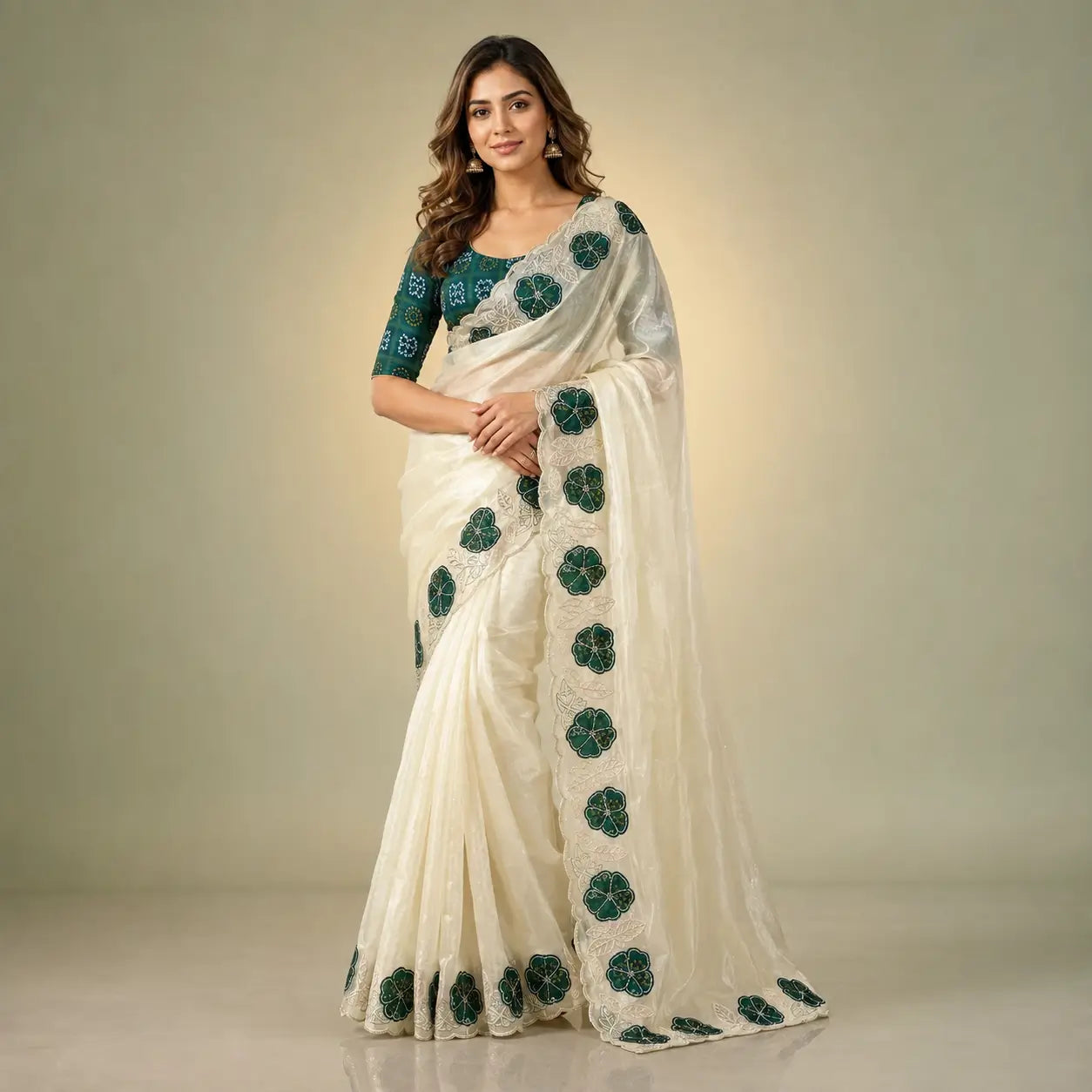 Floral Applique Sequin Saree