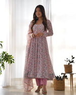 Floral Chiffon Anarkali Set with Triangle Lace Dupatta