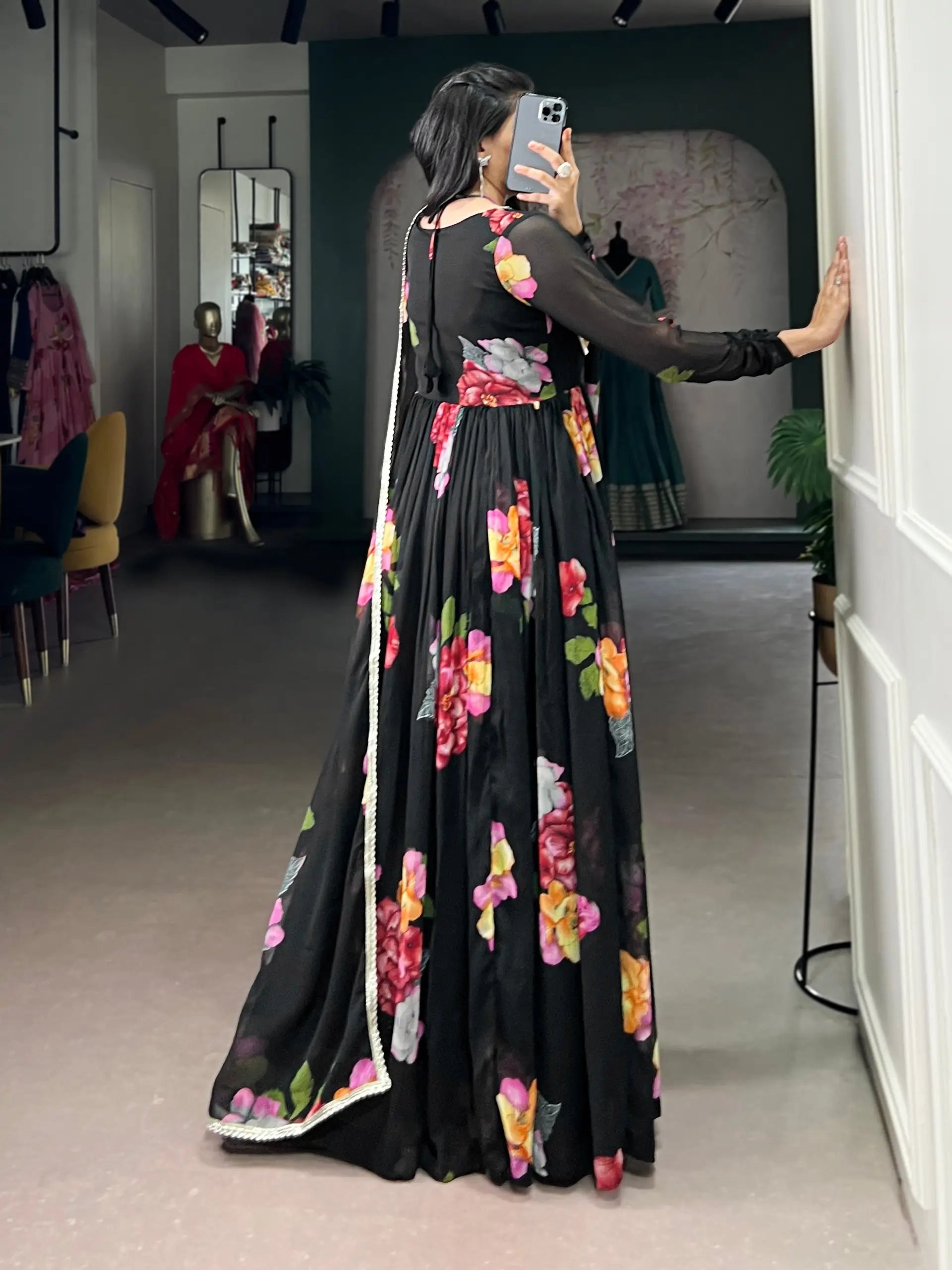 Floral Chiffon Printed Anarkali Gown Set