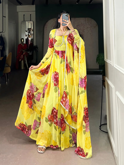 Floral Chiffon Printed Anarkali Gown Set
