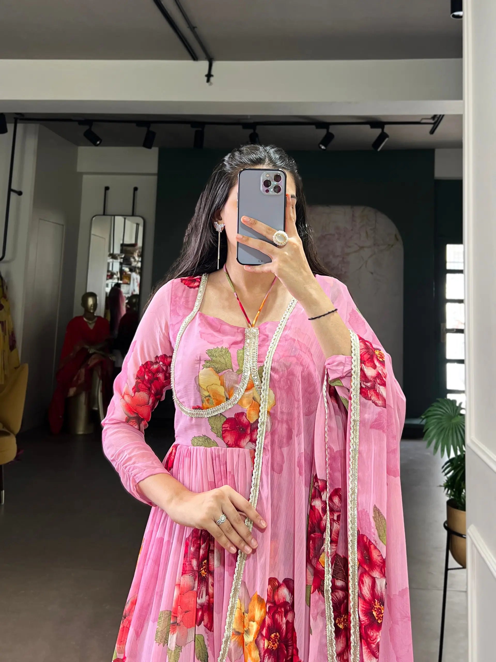 Floral Chiffon Printed Anarkali Gown Set