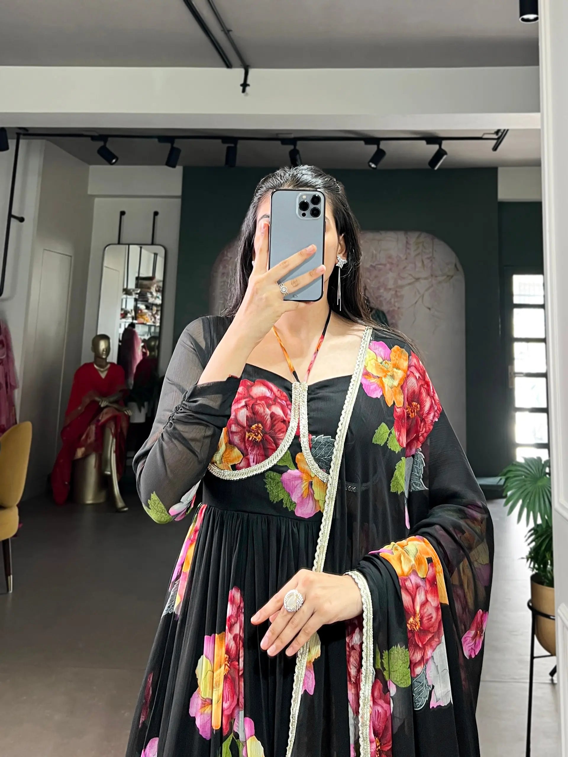 Floral Chiffon Printed Anarkali Gown Set