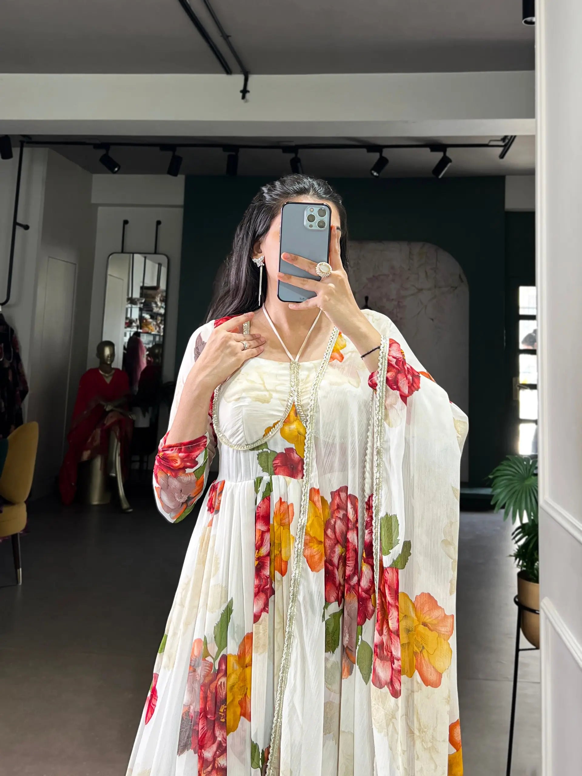 Floral Chiffon Printed Anarkali Gown Set