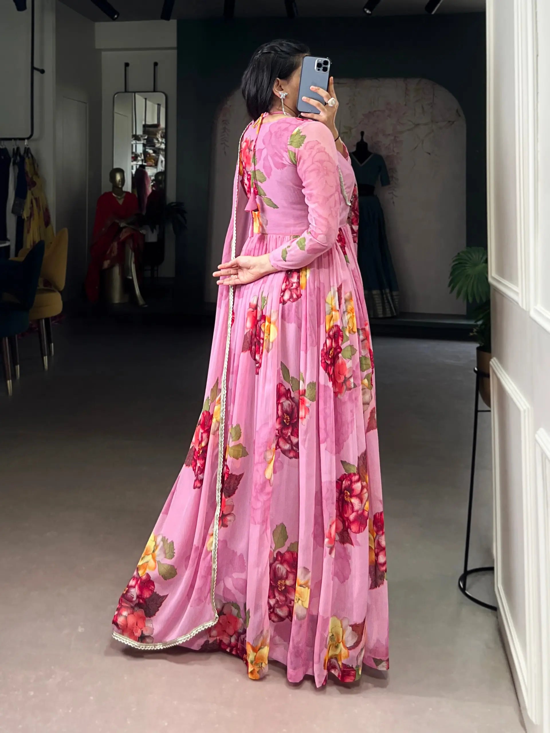 Floral Chiffon Printed Anarkali Gown Set