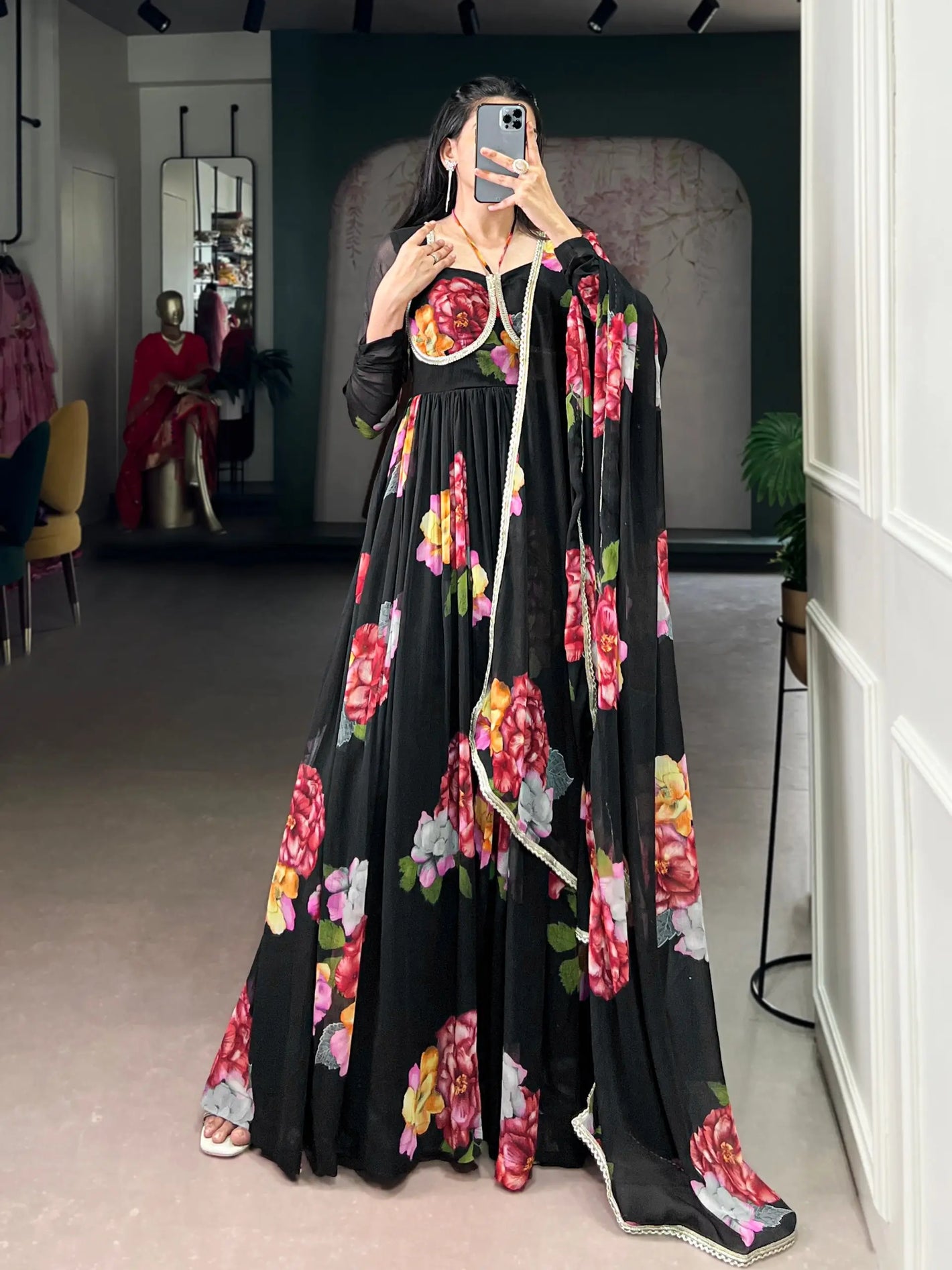 Floral Chiffon Printed Anarkali Gown Set