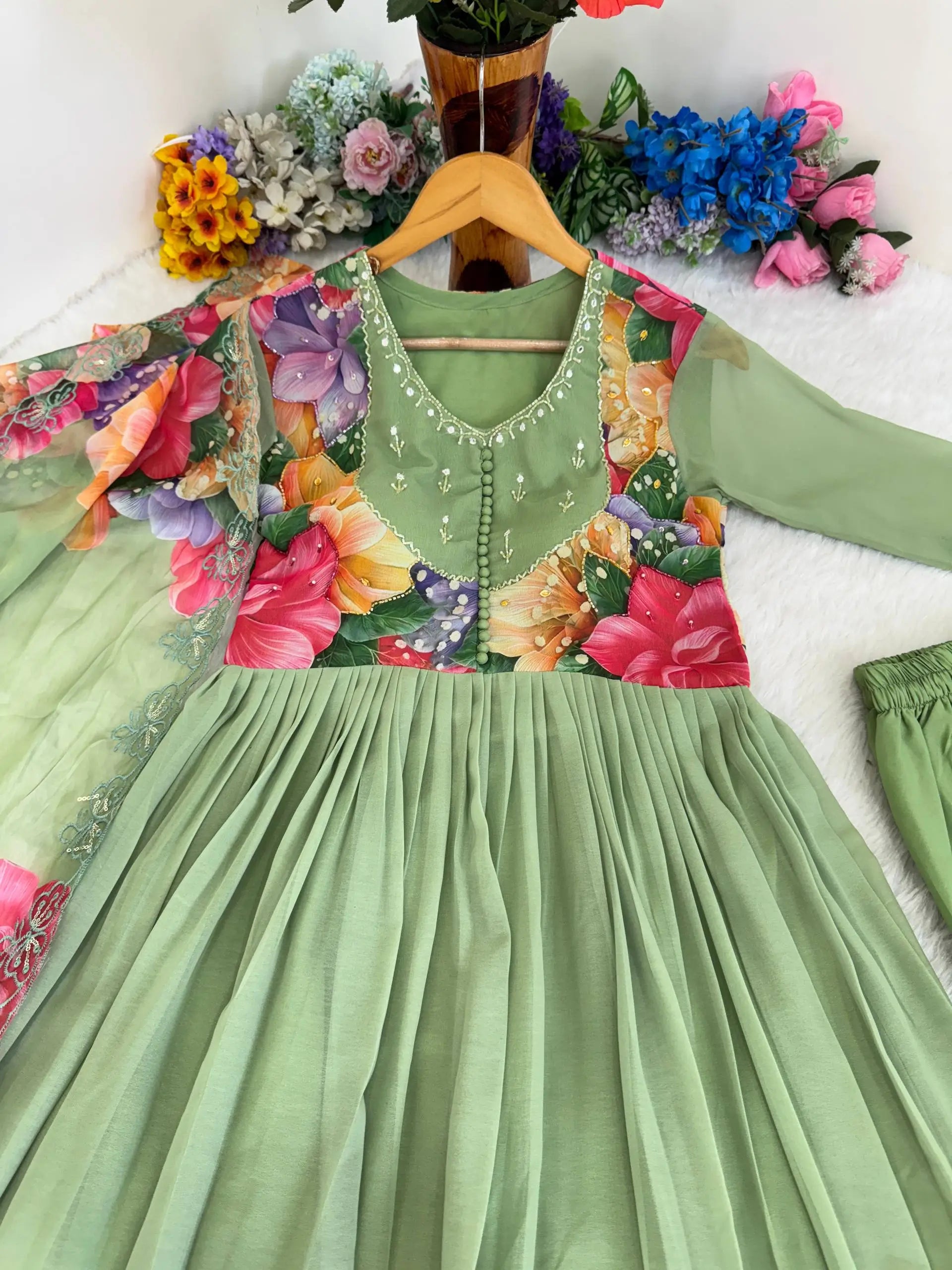 Floral Digital Print Georgette Anarkali Gown Set with Dupatta