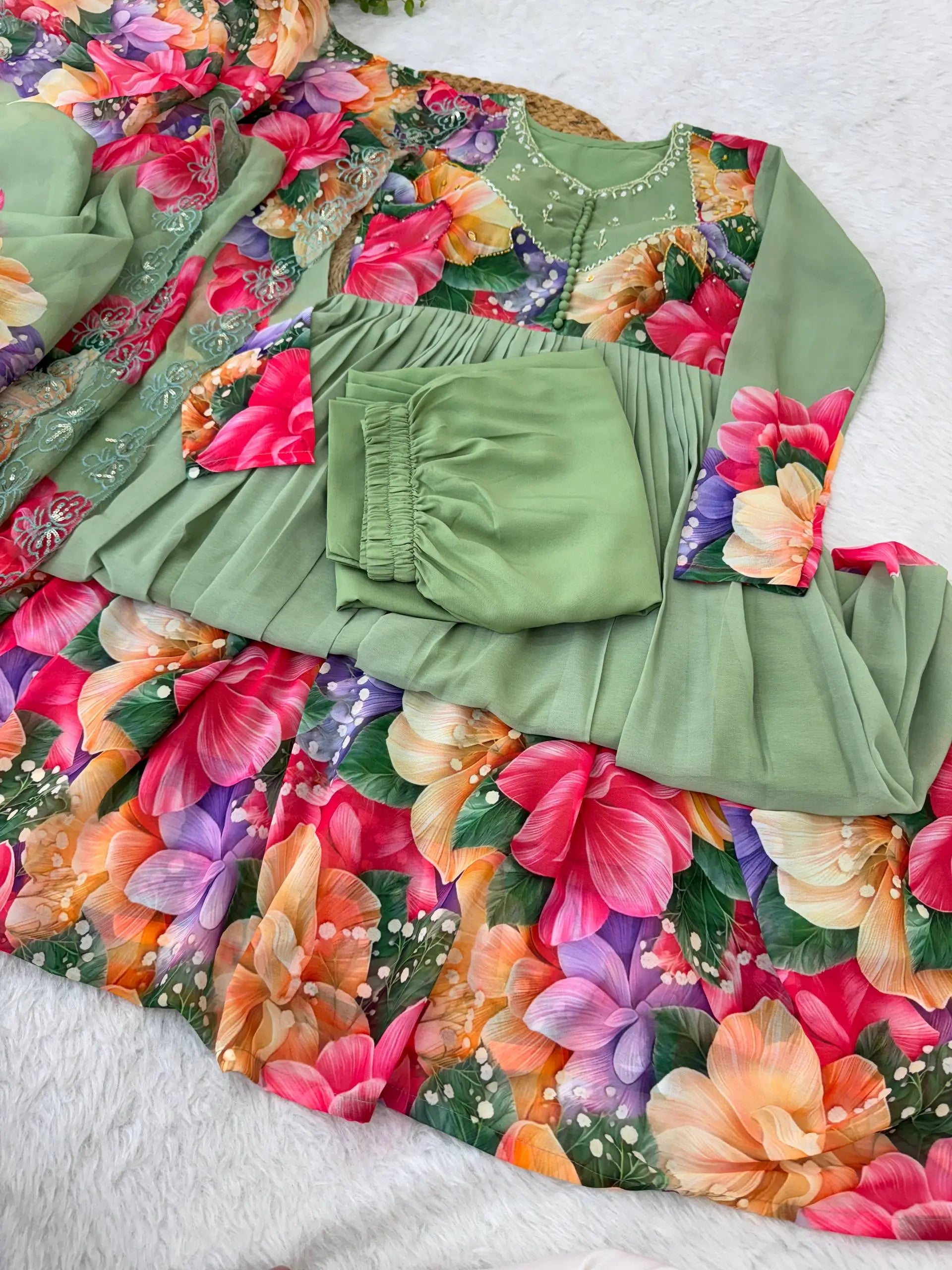 Floral Digital Print Georgette Anarkali Gown Set with Dupatta