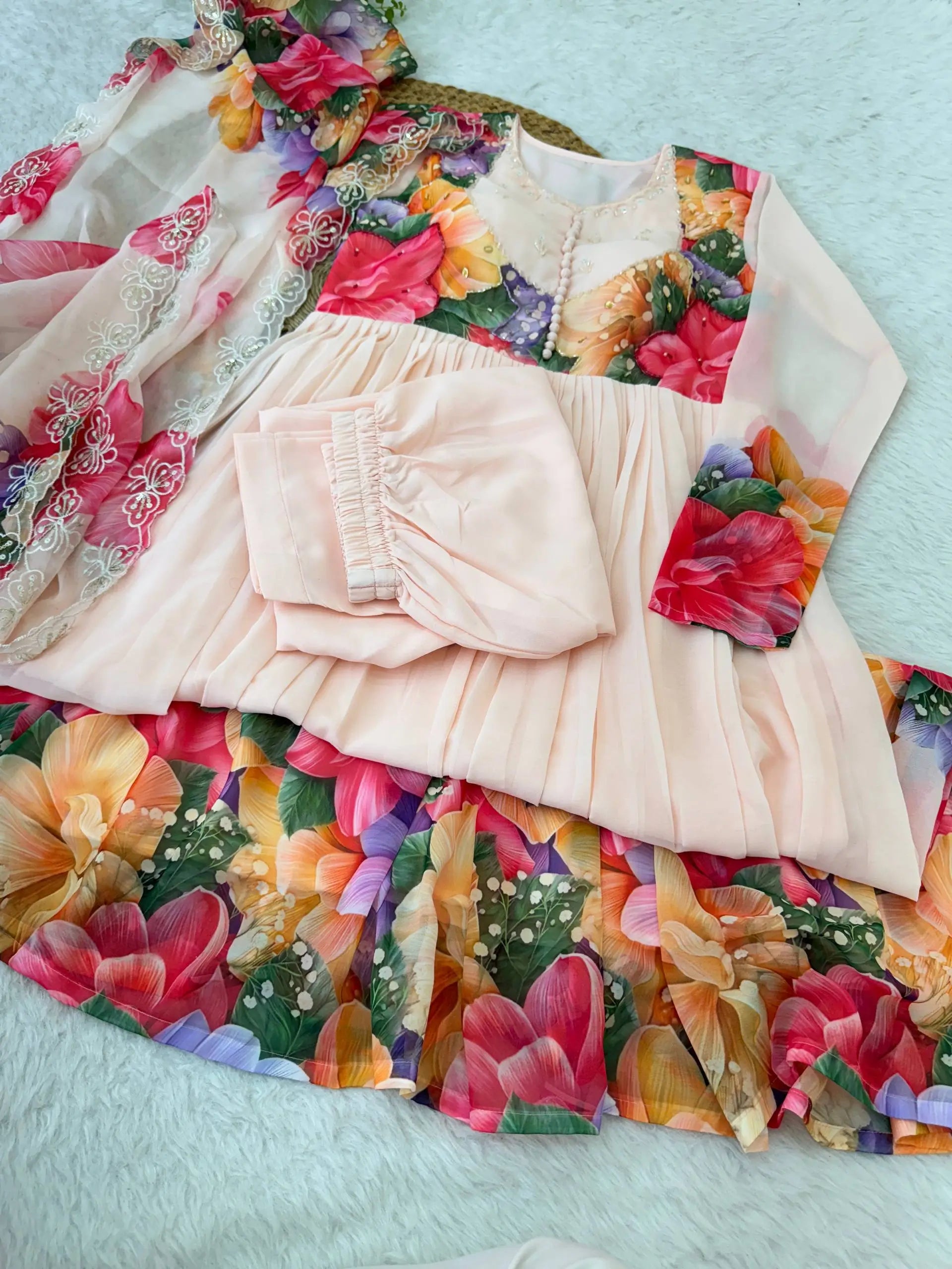 Floral Digital Print Georgette Anarkali Gown Set with Dupatta